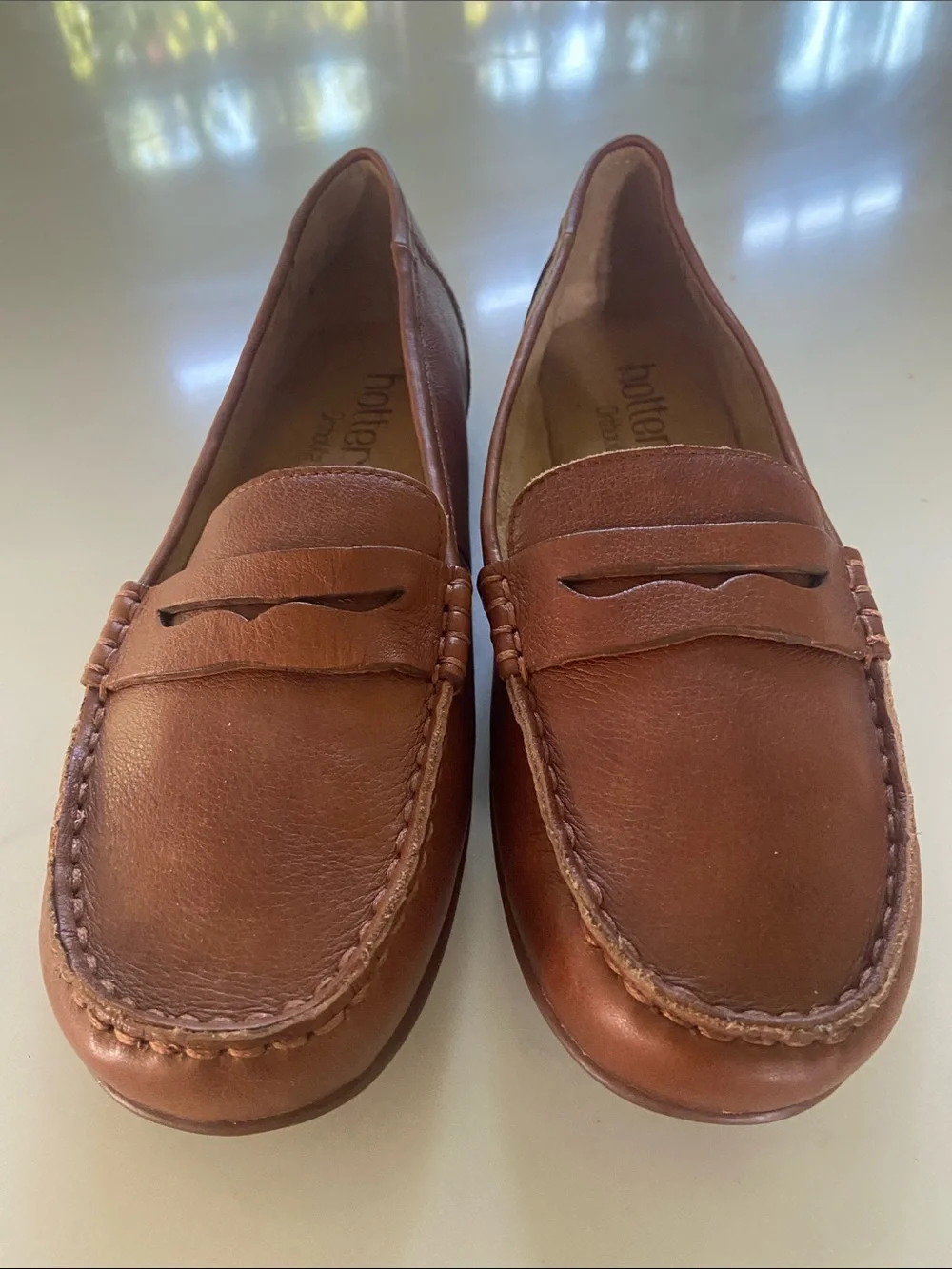 Hotter Tan Leather Penny Loafers for Women